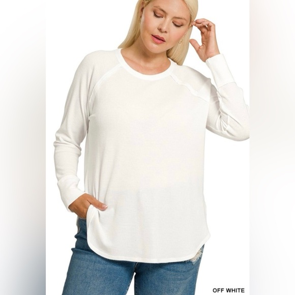 Zenana Tops - Zenana Off-White Plus Baby Waffle Long Sleeve Top